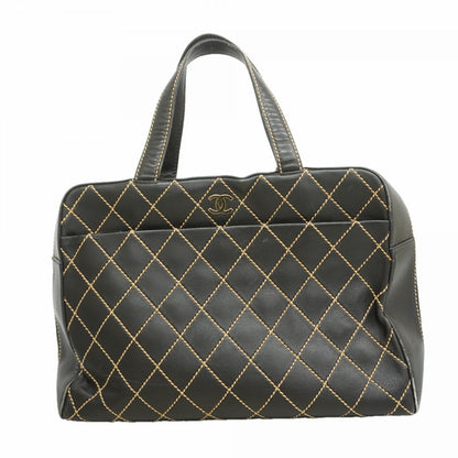 Chanel Handbag Wild Stitch Lambskin Black Silver