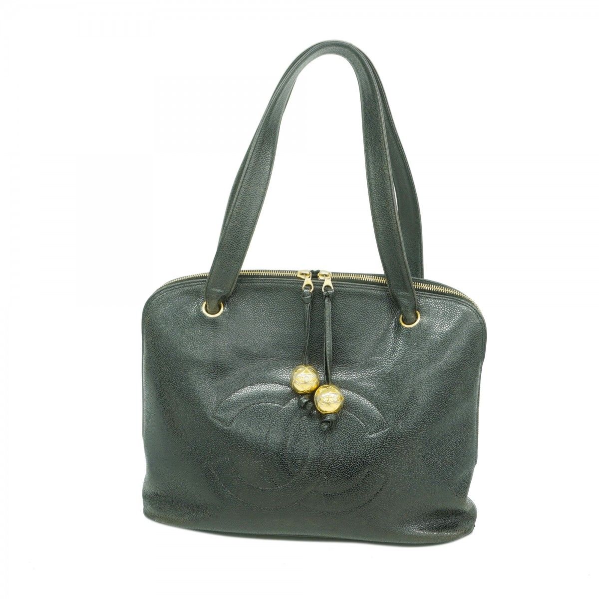 Chanel Shoulder Bag Caviar Leather Black Gold