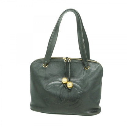 Chanel Shoulder Bag Caviar Leather Black Gold