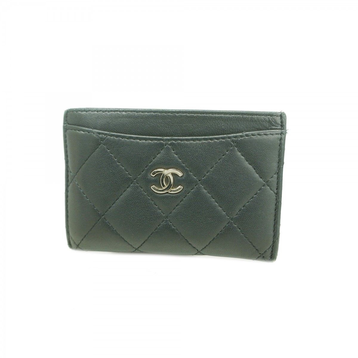 Chanel Card Case Quilted Lambskin Black Silver