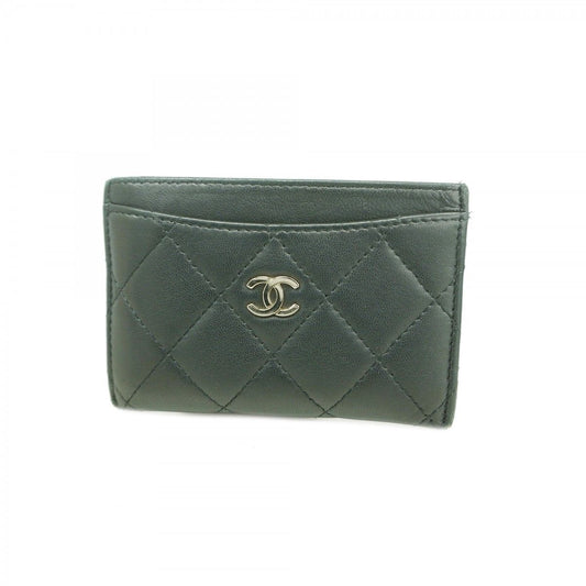 Chanel Card Case Quilted Lambskin Black Silver