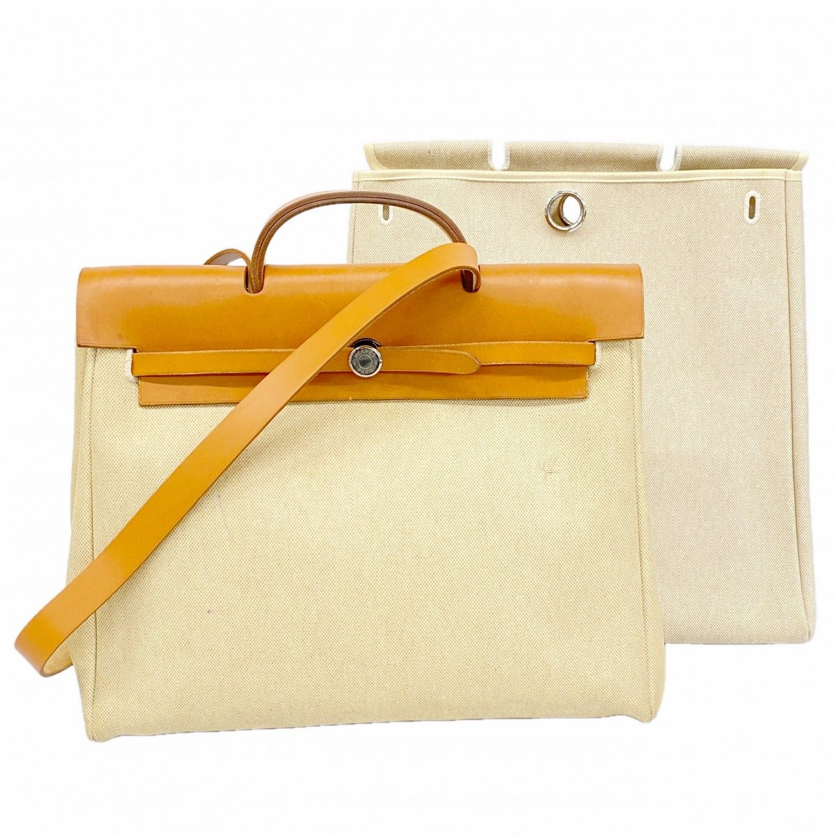 Hermes Handbag Toile Ash Natural Silver 2-Way