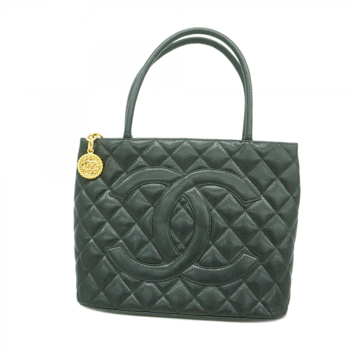 Chanel Tote Medallion Caviar Leather Black Gold