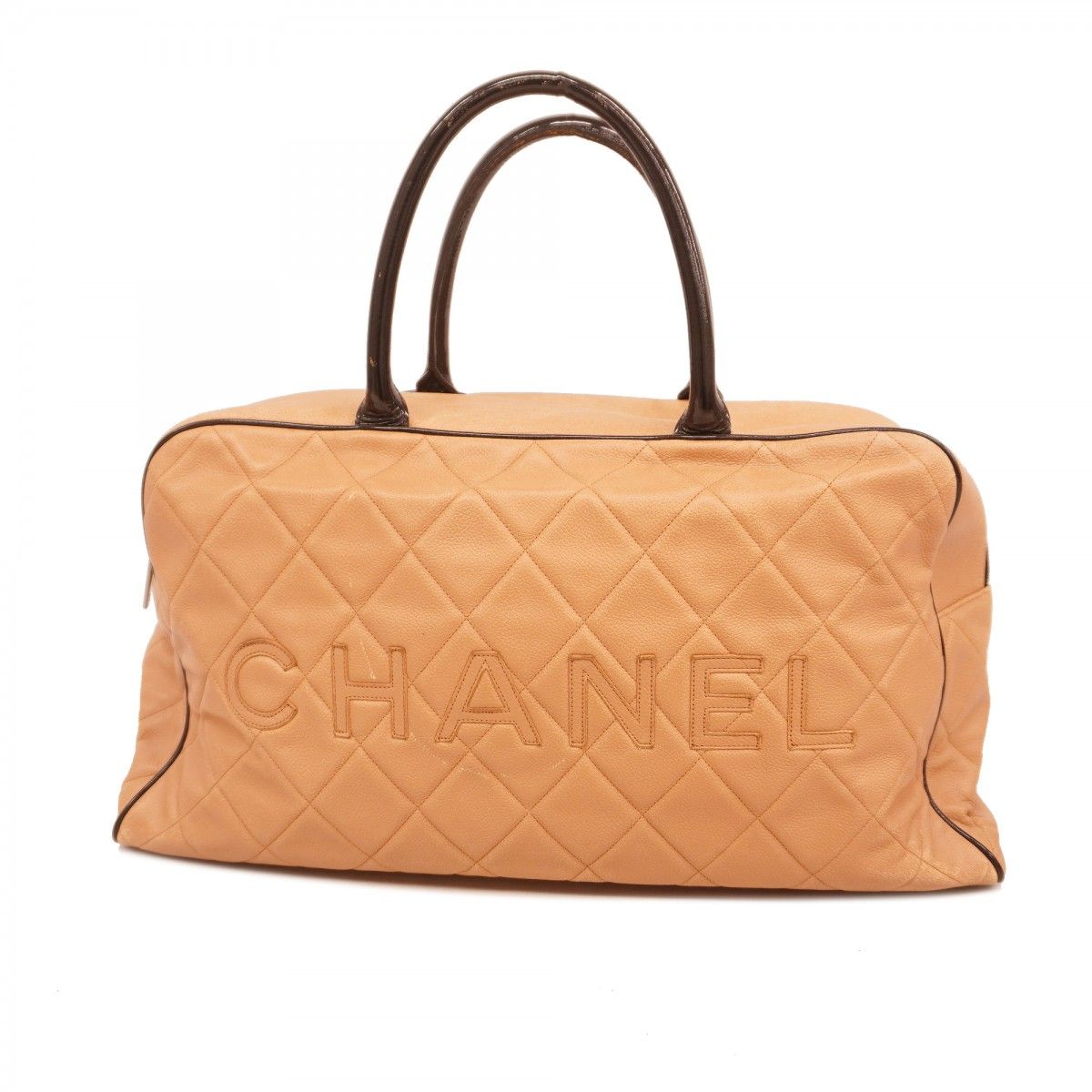 Chanel Boston Bag Quilted Caviar Leather Black Pink Brown Silver