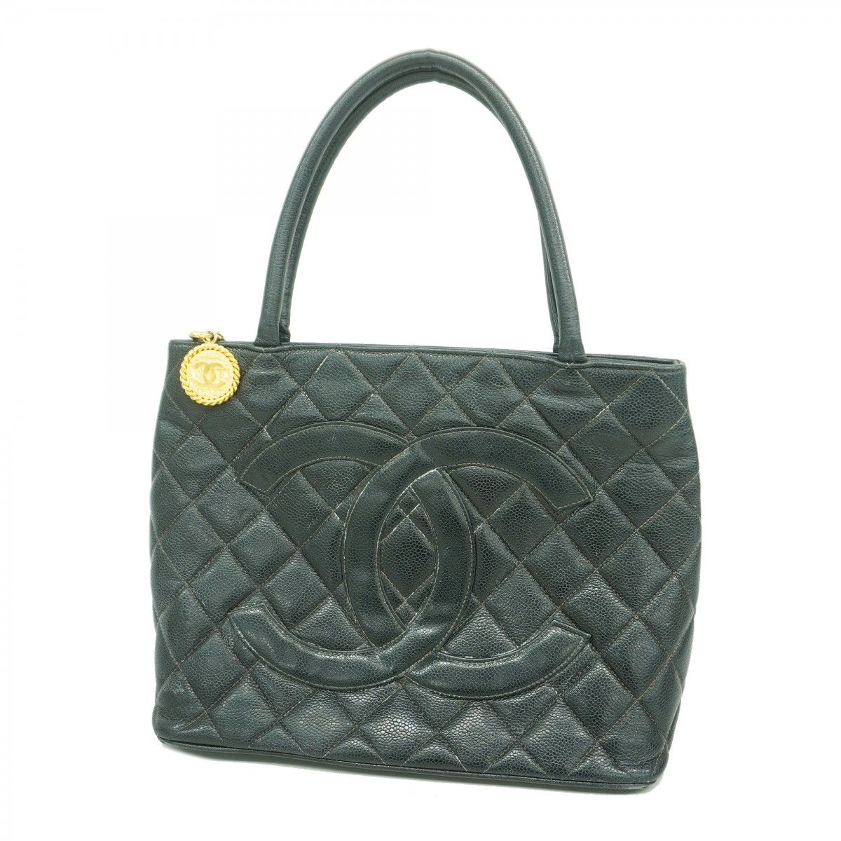 Chanel Tote Medallion Caviar Leather Black Gold