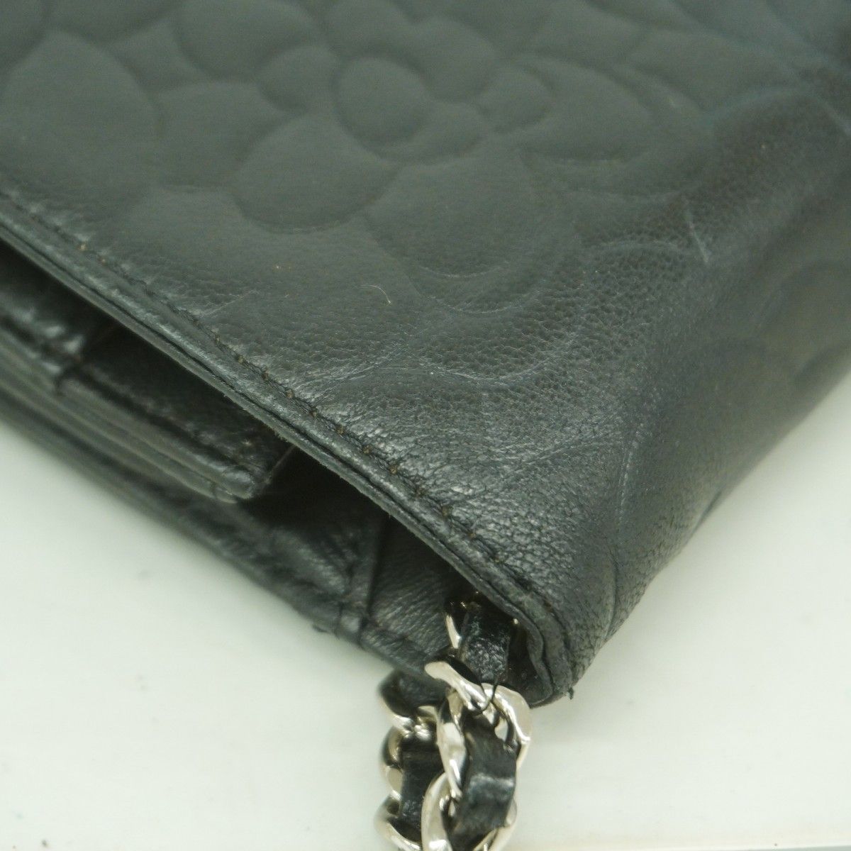 Chanel Shoulder Wallet Camellia Lambskin Black Silver — view 8
