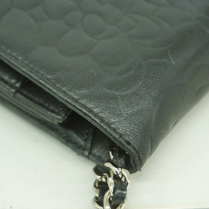 Chanel Shoulder Wallet Camellia Lambskin Black Silver — view 8
