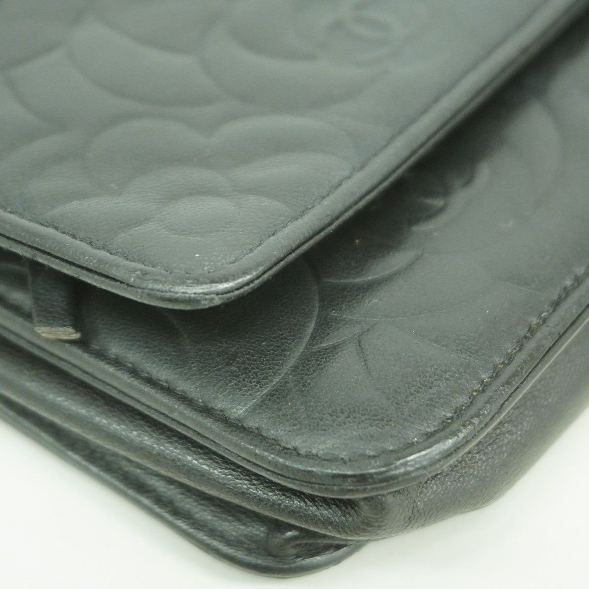 Chanel Shoulder Wallet Camellia Lambskin Black Silver — view 7