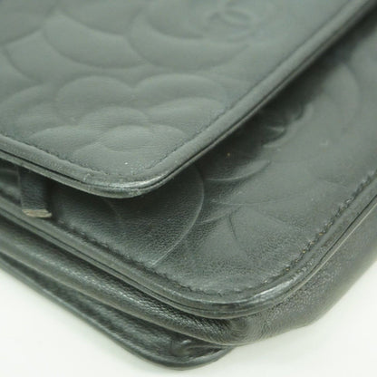 Chanel Shoulder Wallet Camellia Lambskin Black Silver — view 7