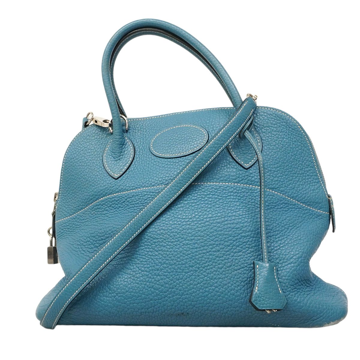Hermes Handbag Bolide 31 Taurillon Clemence Blue Jean Silver 2-Way