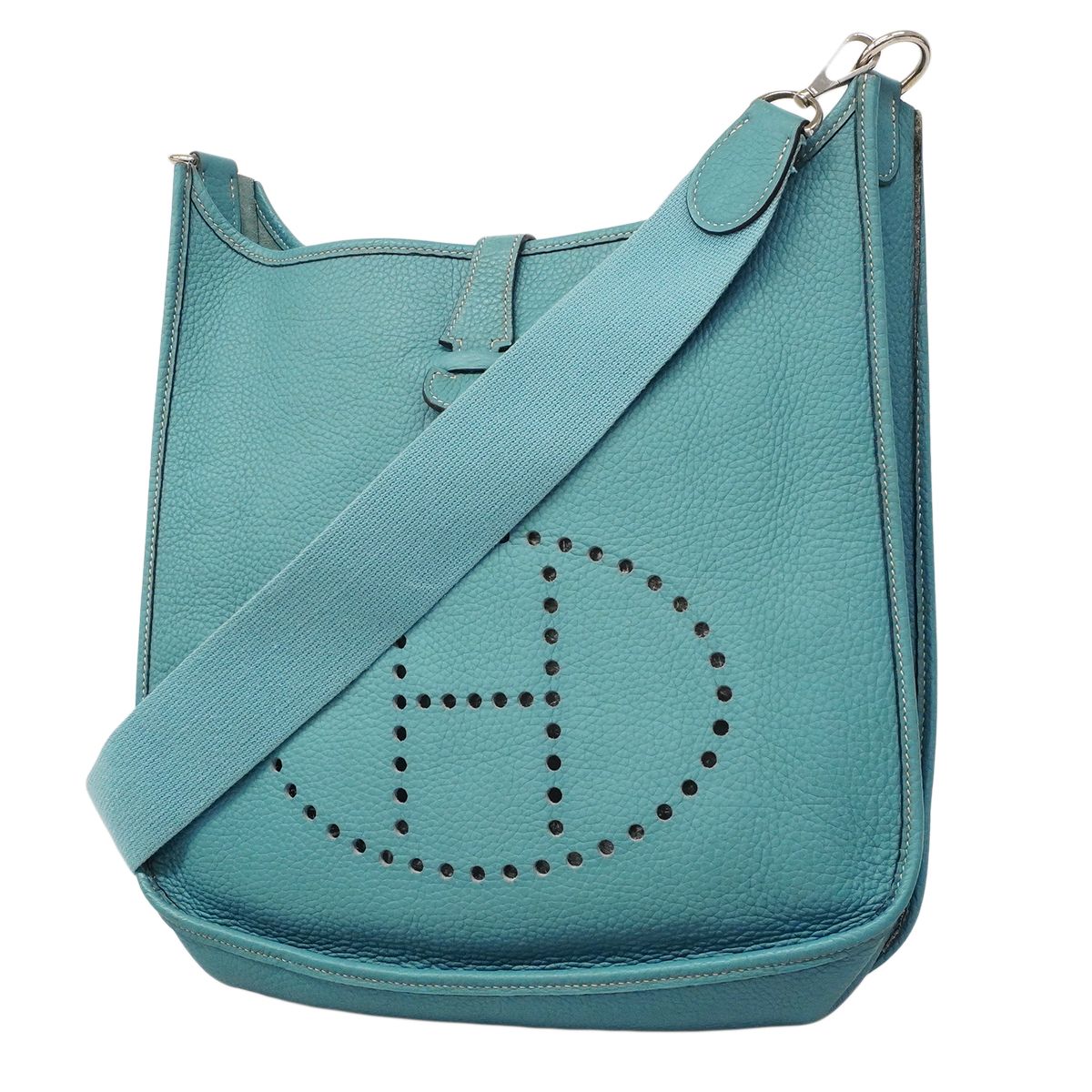 Hermes Shoulder Bag Evelyne Taurillon Clemence Blue Jean Silver