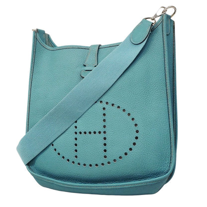Hermes Shoulder Bag Evelyne Taurillon Clemence Blue Jean Silver