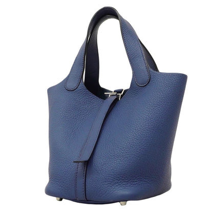 Hermes Handbag Picotin PM Taurillon Clemence Blue Brighton Silver
