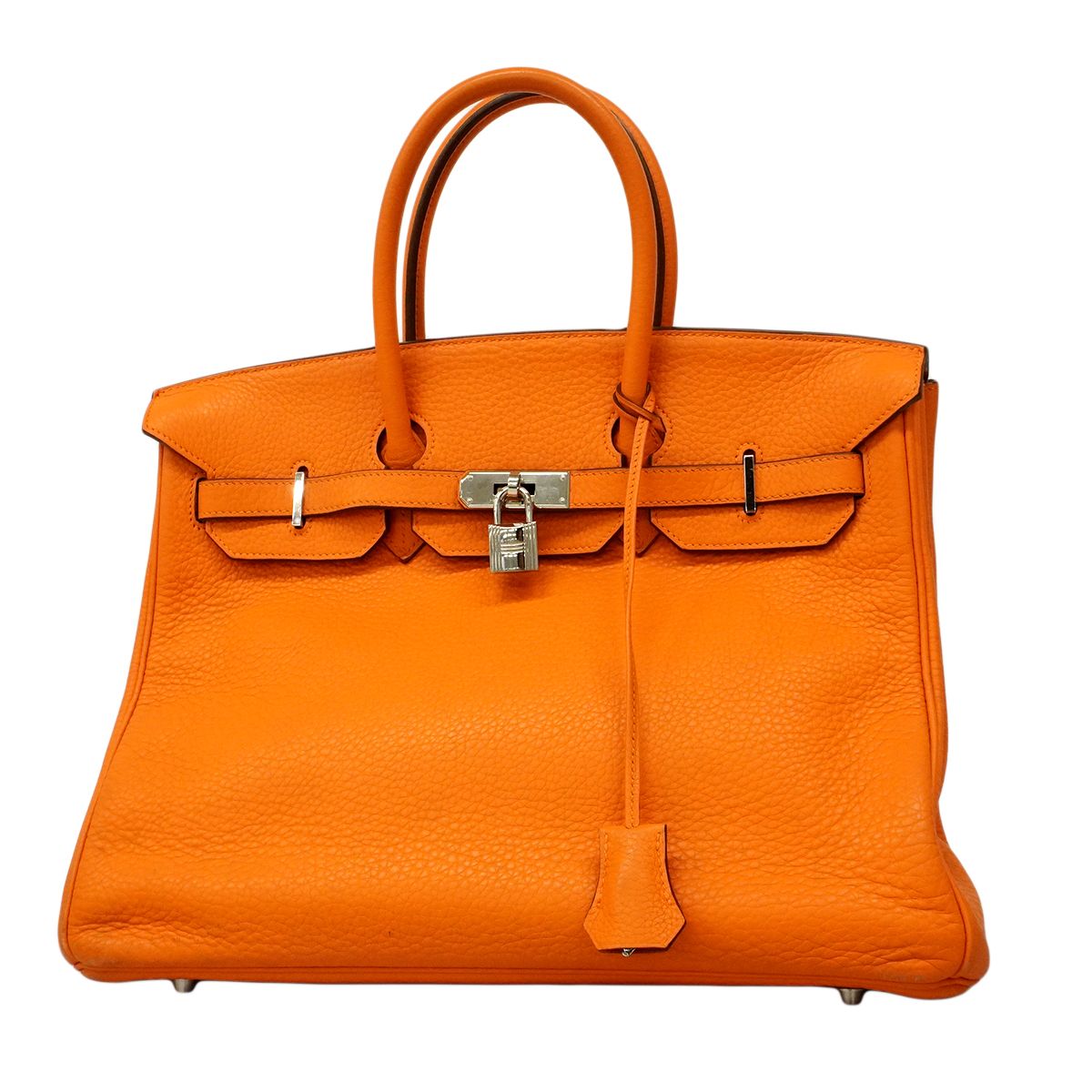 Hermes Handbag Birkin 35 Taurillon Clemence Orange Silver
