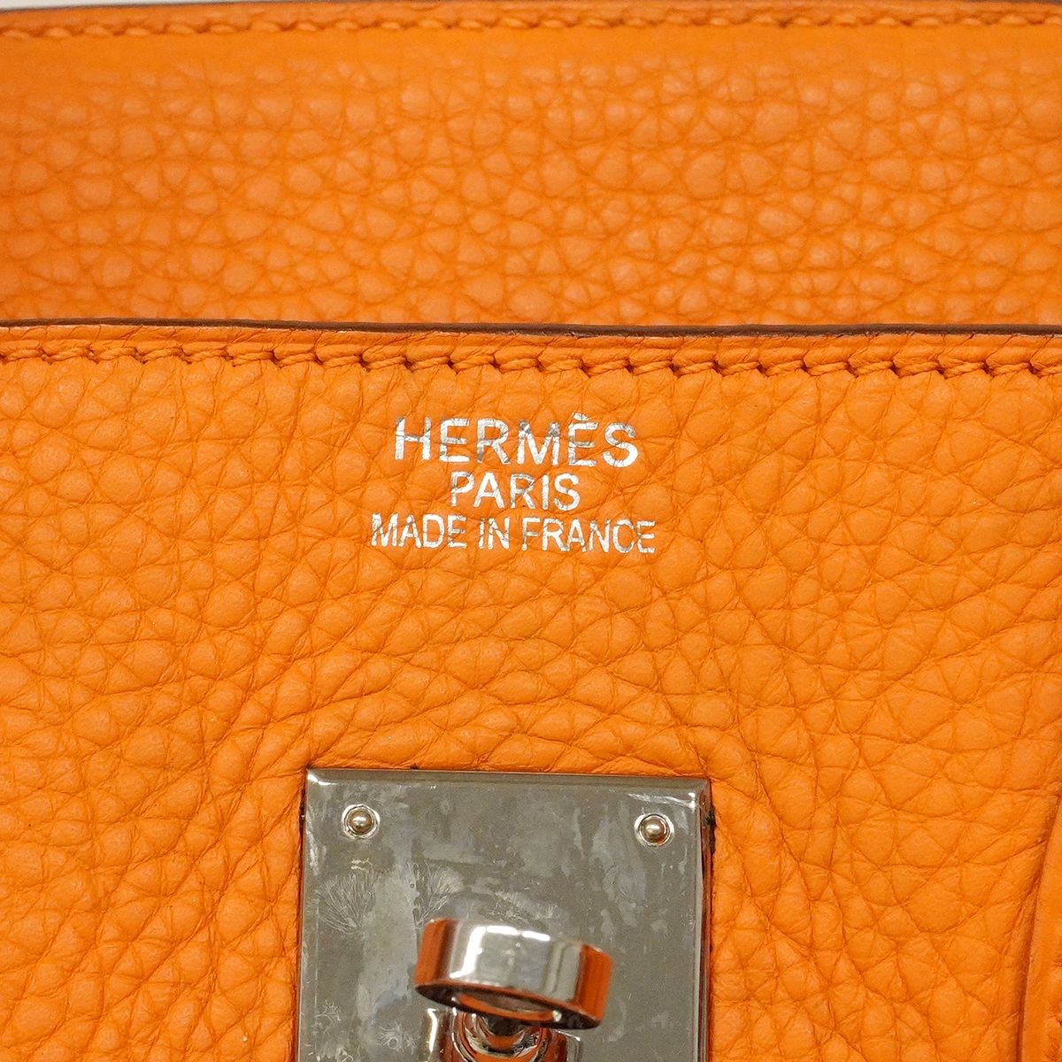 Hermes Handbag Birkin 35 Taurillon Clemence Orange Silver — view 5