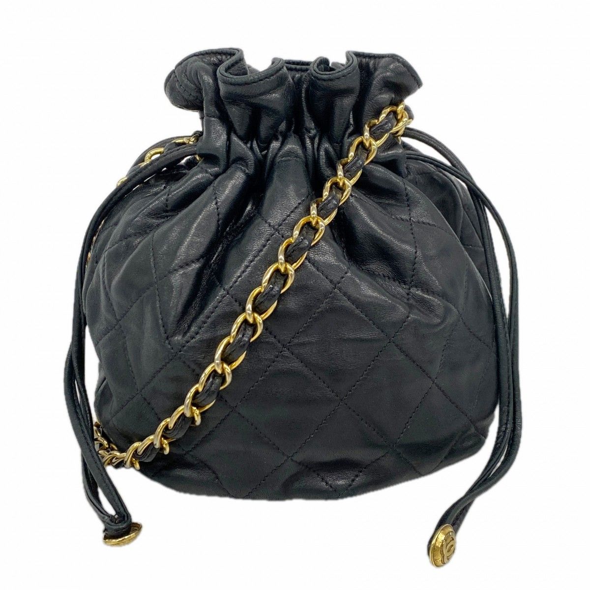 Chanel Shoulder Bag Quilted Lambskin Black Gold