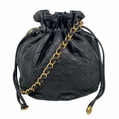 Chanel Shoulder Bag Quilted Lambskin Black Gold