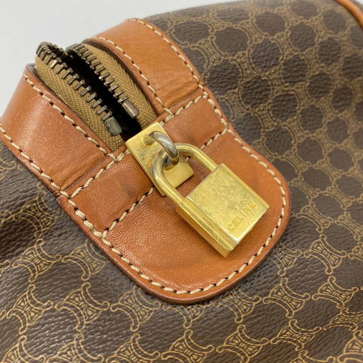 Celine Boston Bag Macadam Brown Gold — view 8