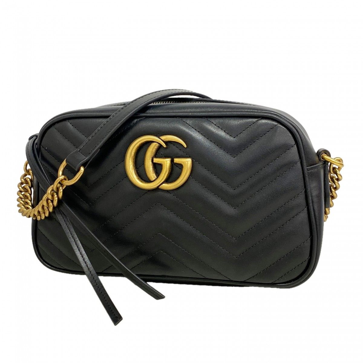 Gucci Shoulder Bag GG Marmont Leather Black Gold