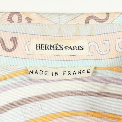 Hermes Blouse All Over Pattern Shirt pickpocket White Silk Shirtblouse — view 3