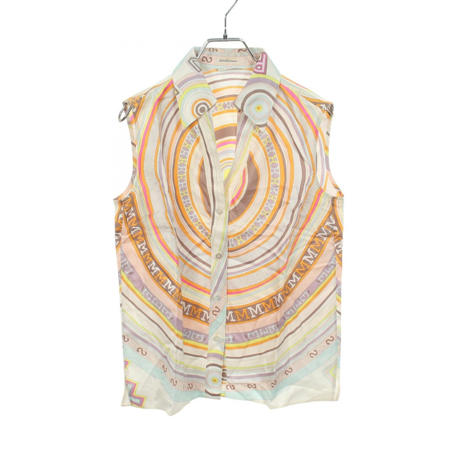 Hermes Blouse All Over Pattern Shirt pickpocket White Silk Shirtblouse