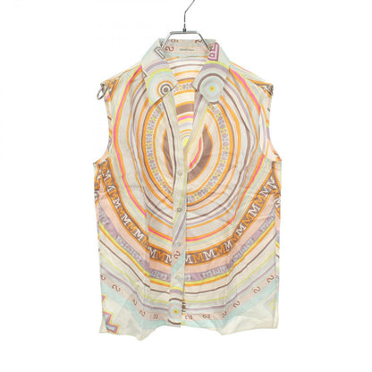 Hermes Blouse All Over Pattern Shirt pickpocket White Silk Shirtblouse