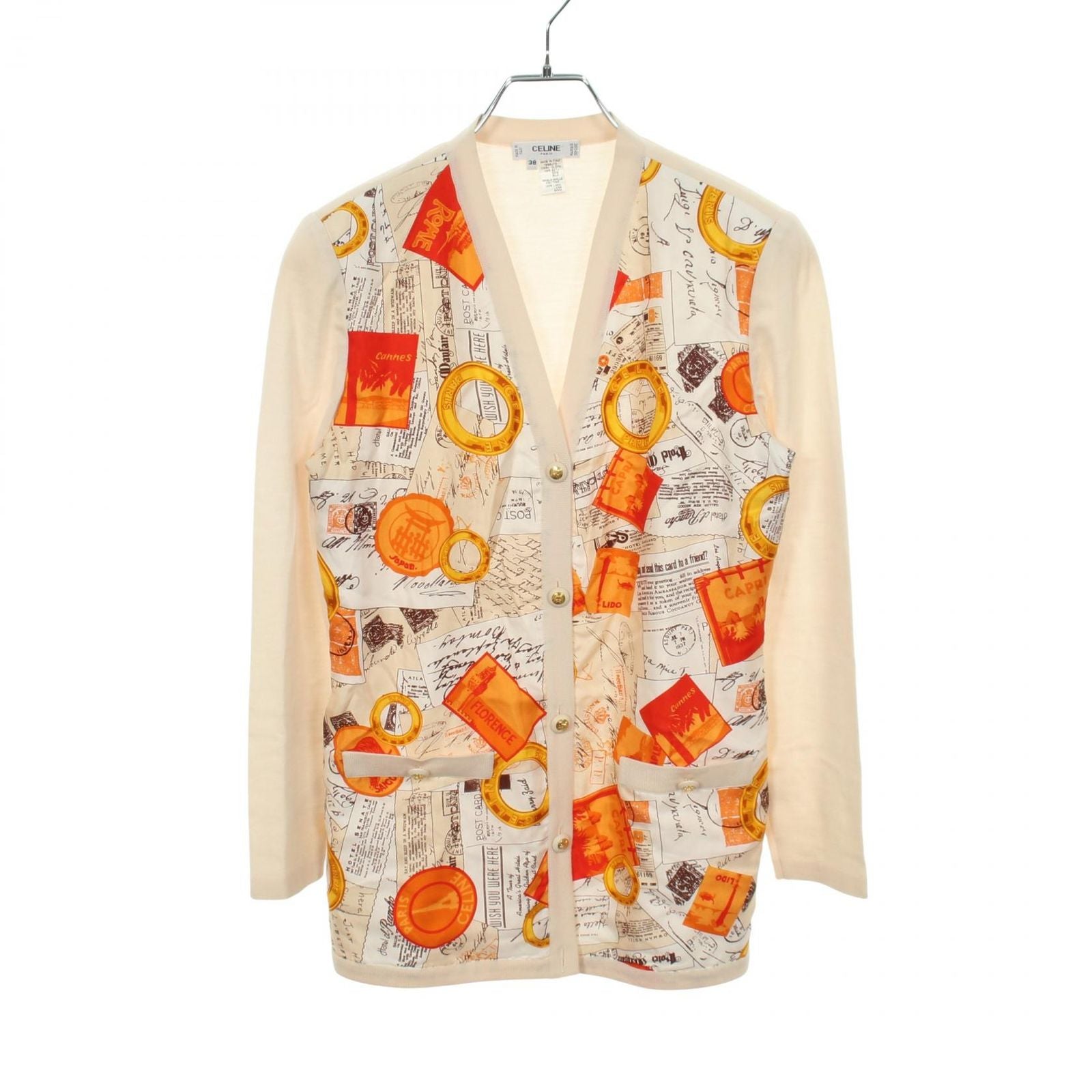 Celine digan Triomphe Neck Contrast Silk T-Shirt