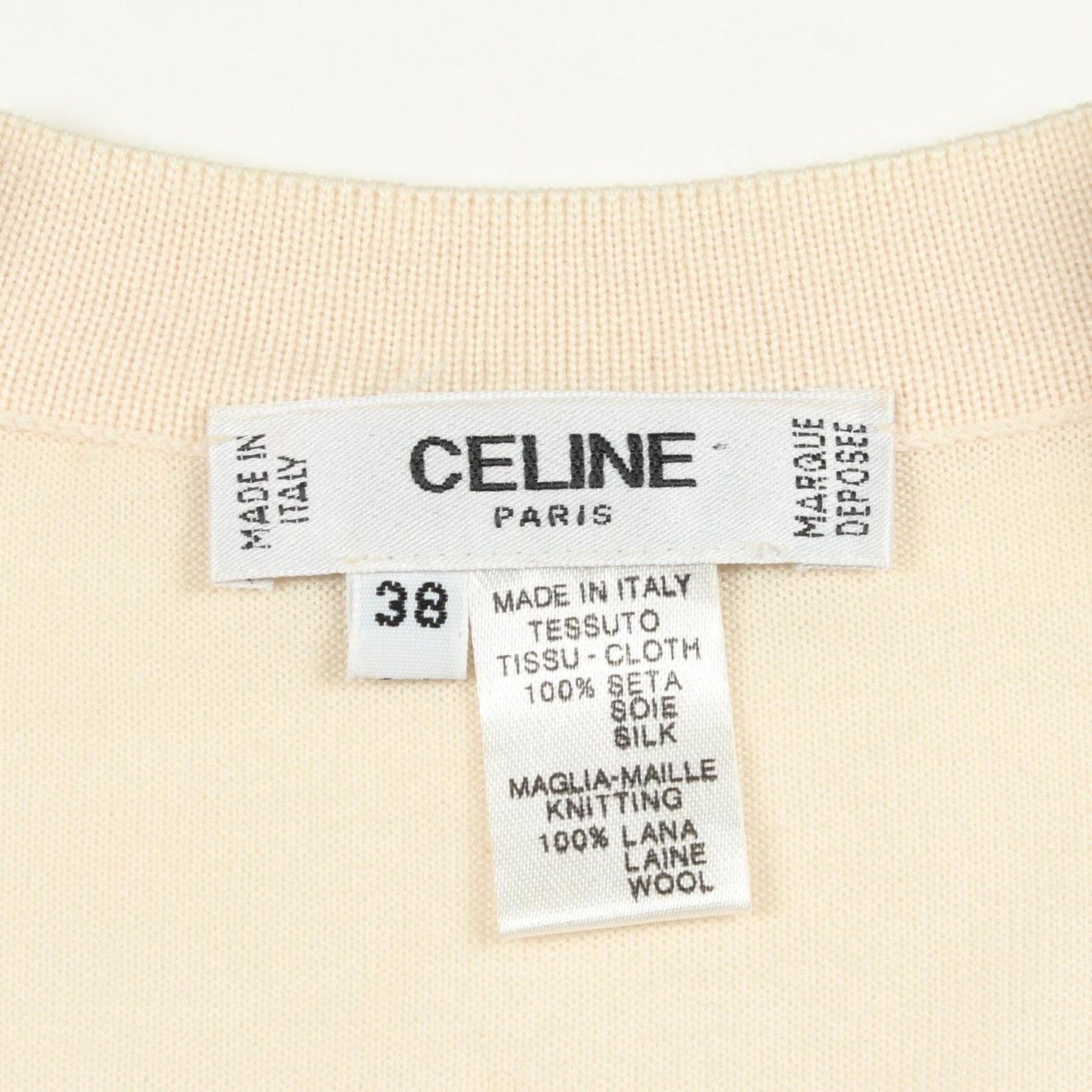 Celine digan Triomphe Neck Contrast Silk T-Shirt — view 3