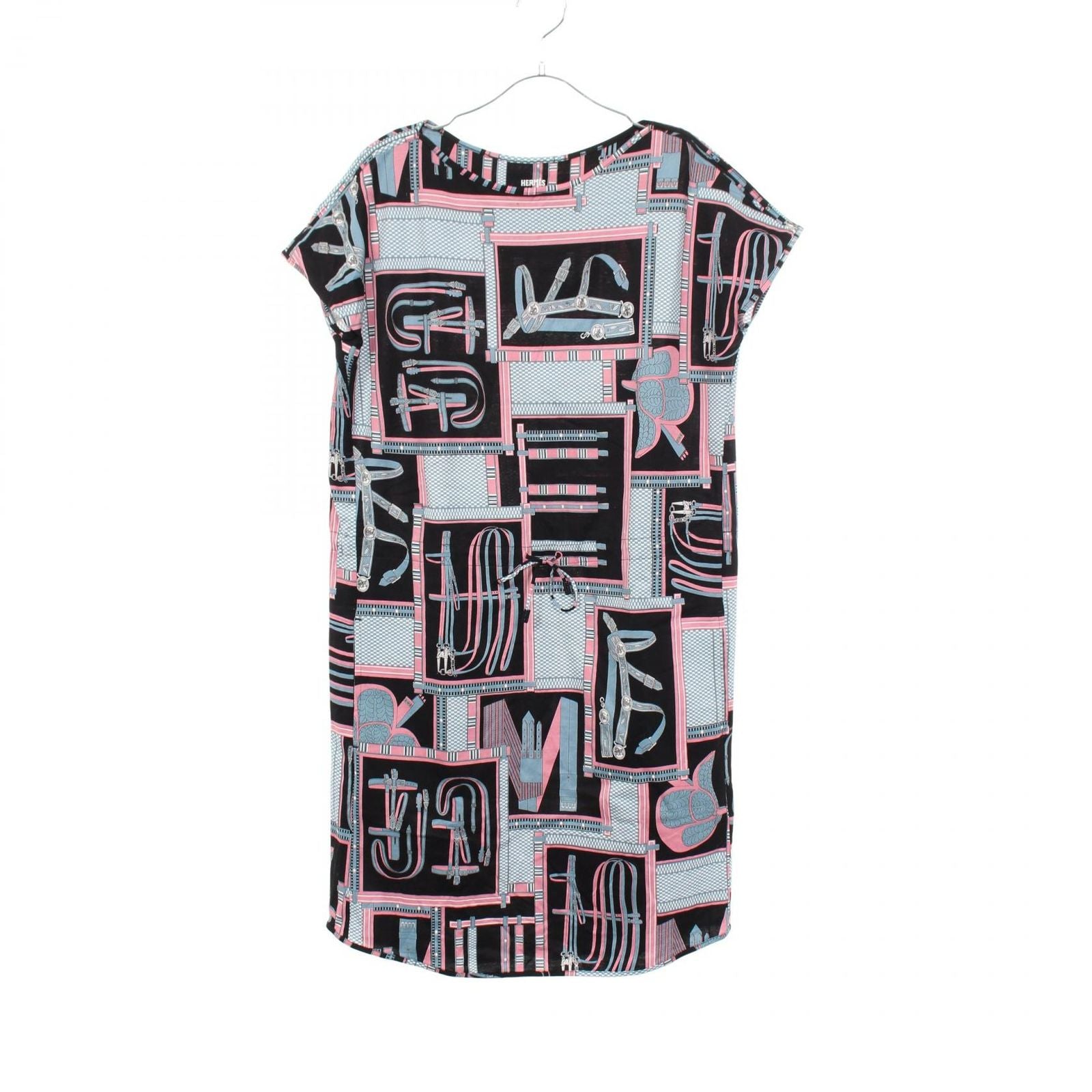 Hermes Dress Lettres Equestres Short Sleeve Multicolor Cotton