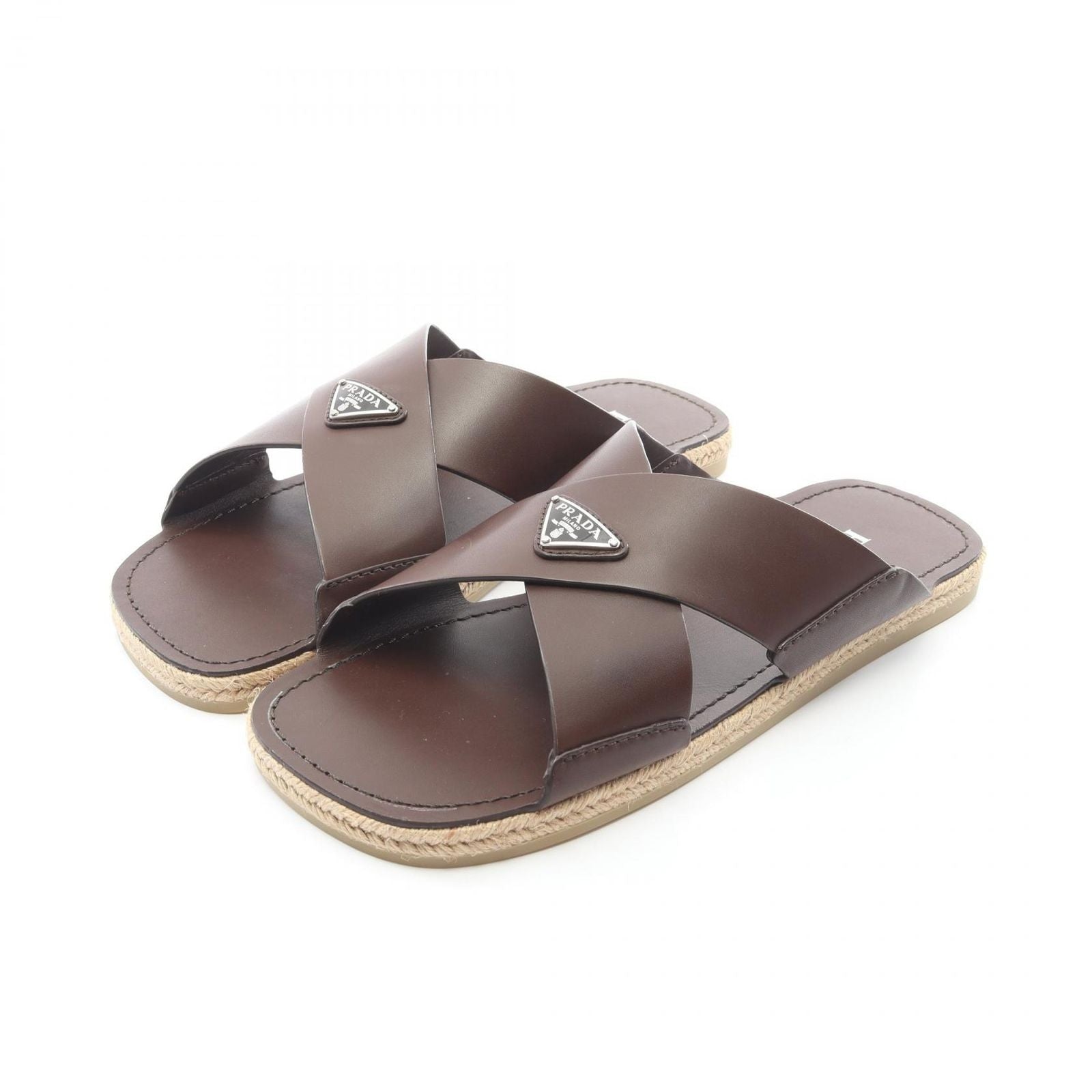 Prada Sandals Triangle Logo Criss Cross Leather