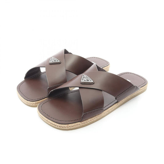 Prada Sandals Triangle Logo Criss Cross Leather