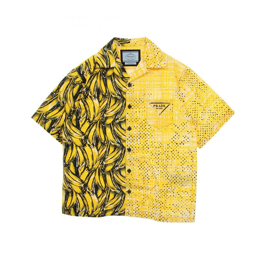 Prada Double Match Banana puncolor Short Sleeve Cotton Shirt