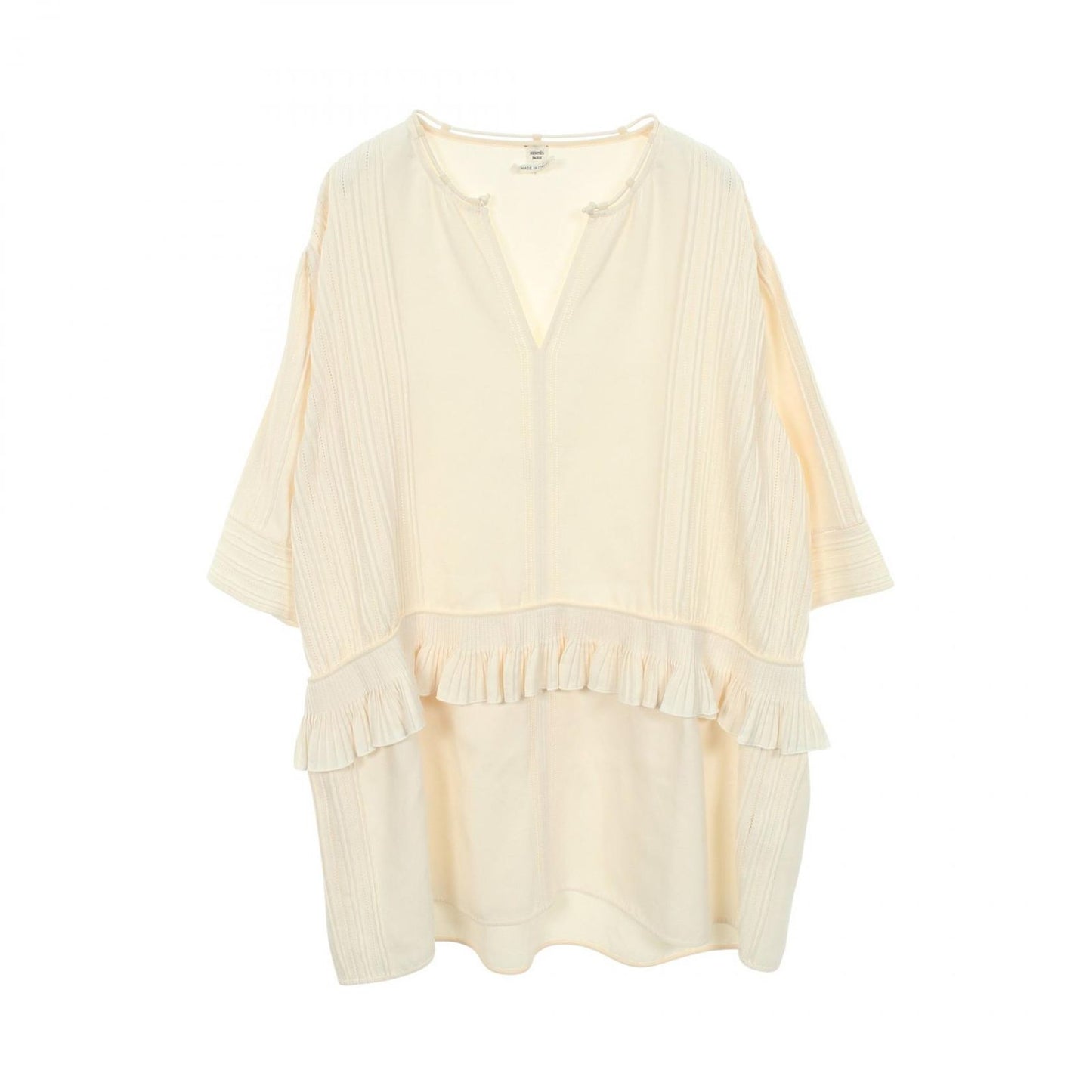 Hermes Dress 3/4 Sleeve Frills Silk Cotton