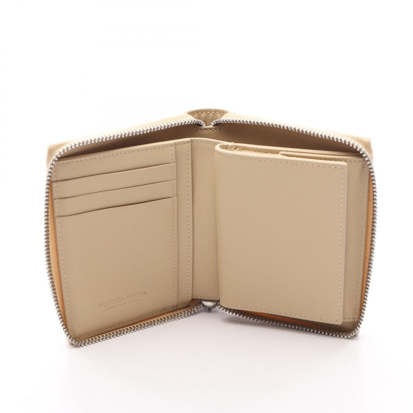 Bottega Veneta Roundwallet Cassette Zip Intreccia Lightbeige Leather Wallet — view 3