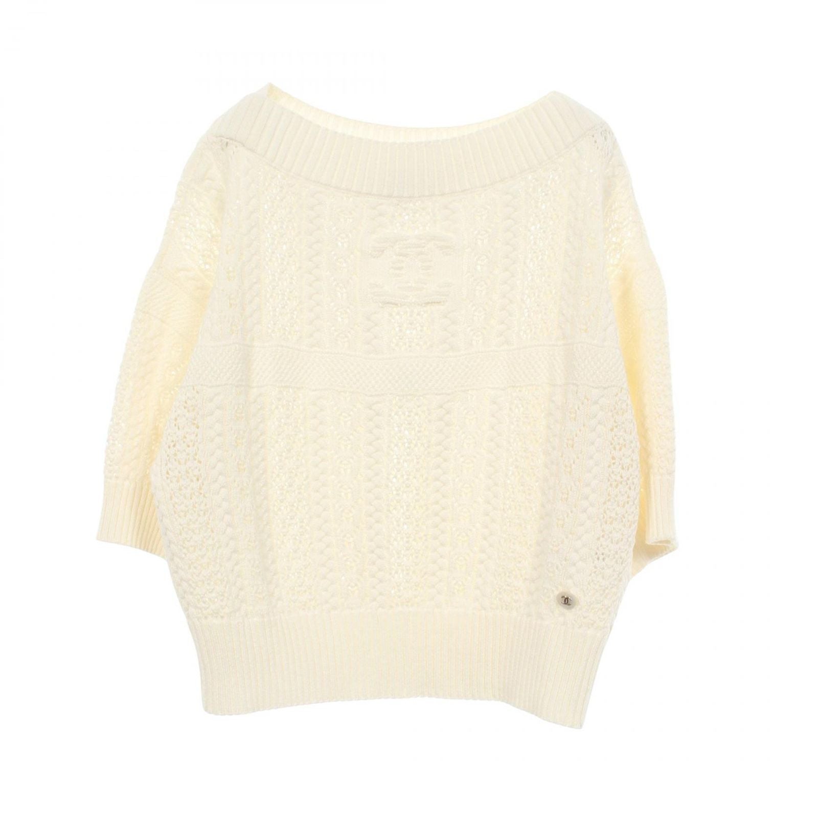 Chanel Knit CC Logo Short Sleeve Cotton Sweater
