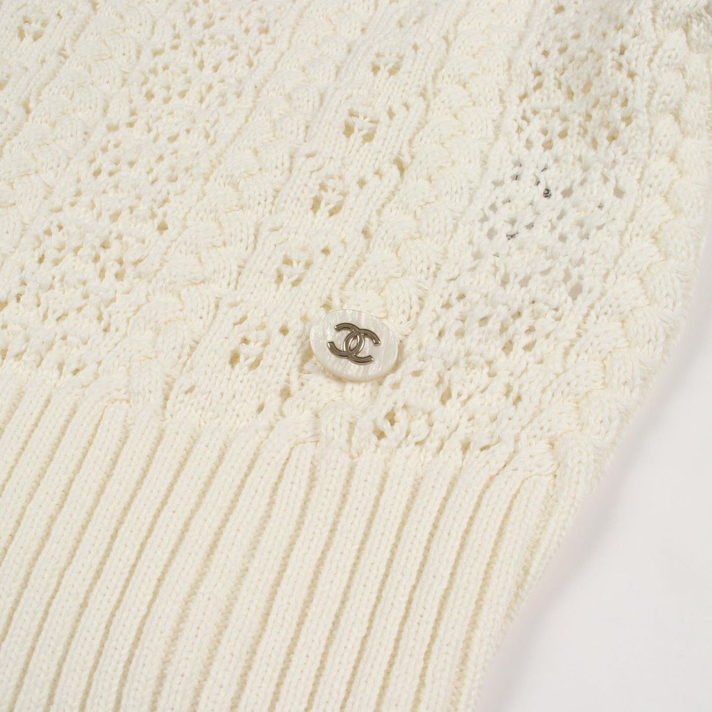 Chanel Knit CC Logo Short Sleeve Cotton Sweater — view 6