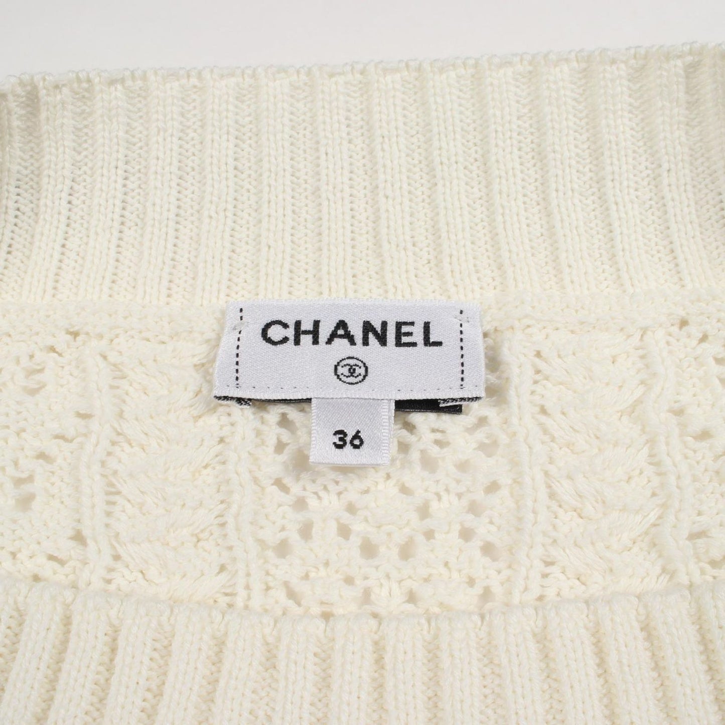Chanel Knit CC Logo Short Sleeve Cotton Sweater — view 3