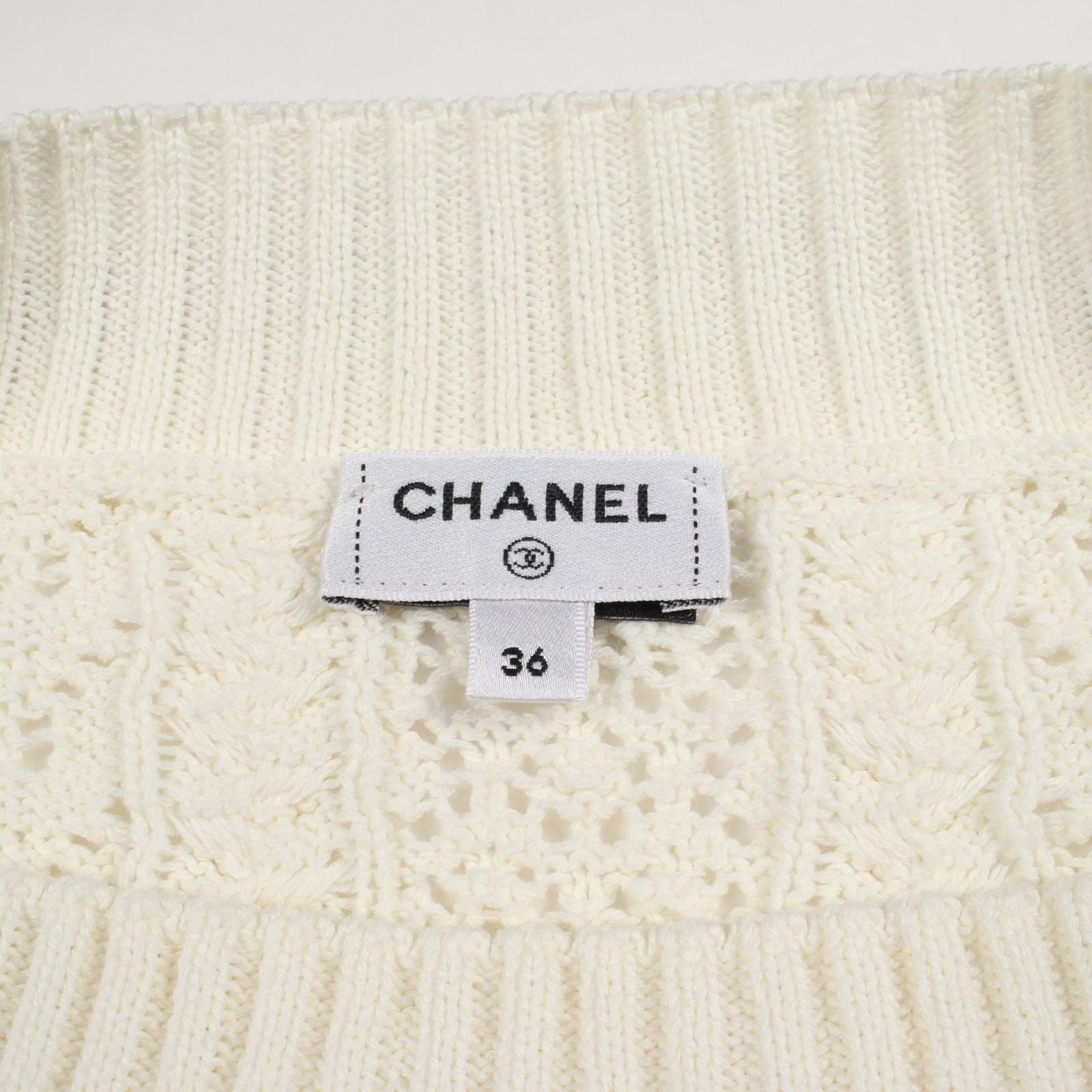 Chanel Knit CC Logo Short Sleeve Cotton Sweater — view 3