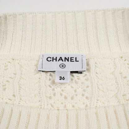 Chanel Knit CC Logo Short Sleeve Cotton Sweater — view 3