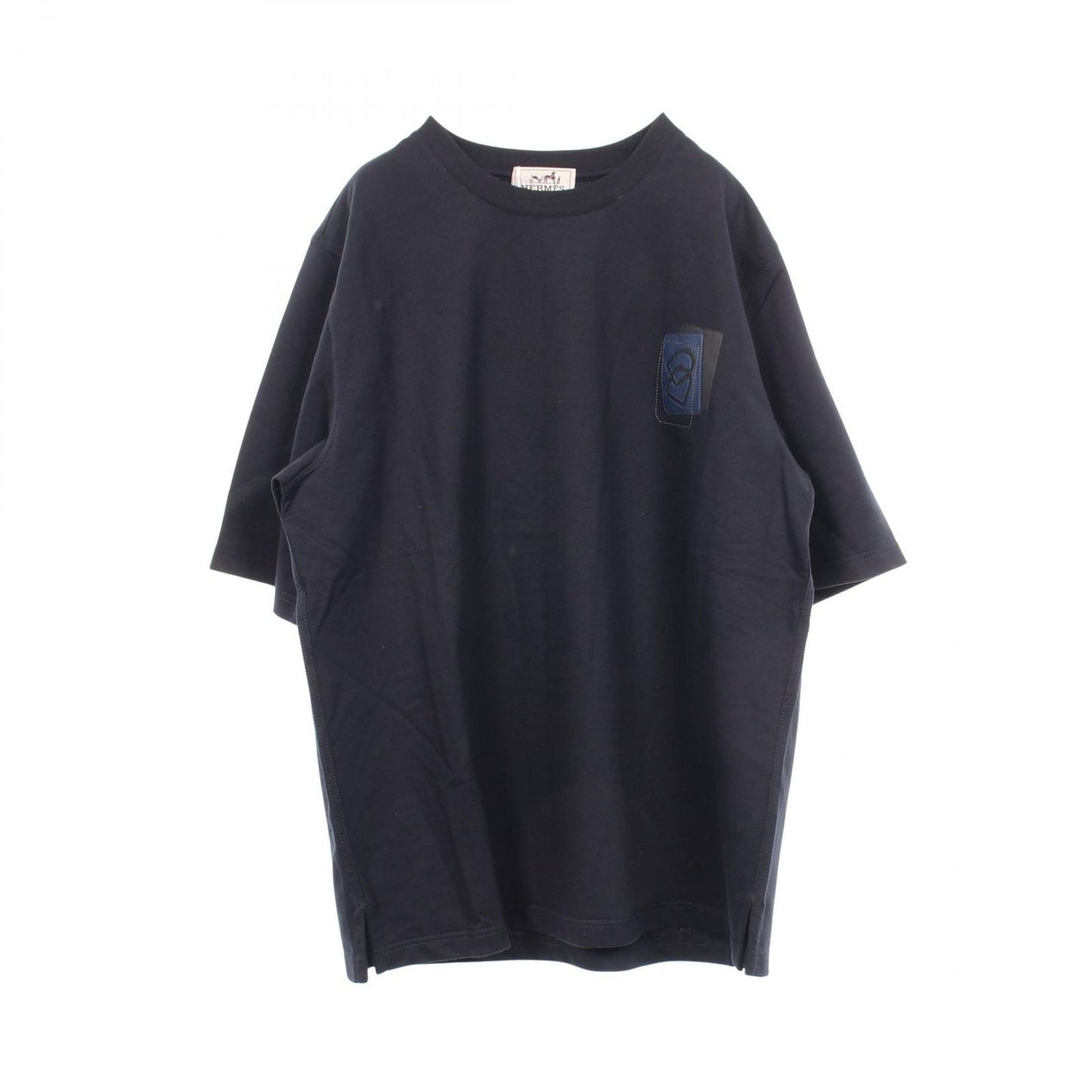 Hermes Short Sleeve T-Shirt Leather Patch Kuru Neck Cotton