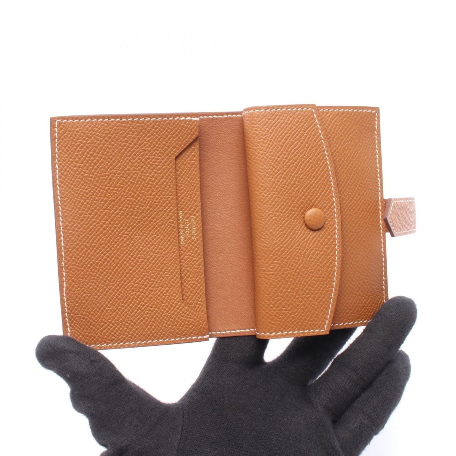 Hermes Card Case Bearn Mini Gold Leather — view 3