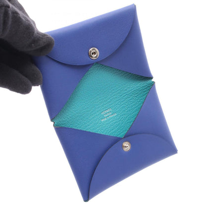 Hermes Coin Case Calvi Verso Blue Royale Mint Leather — view 3
