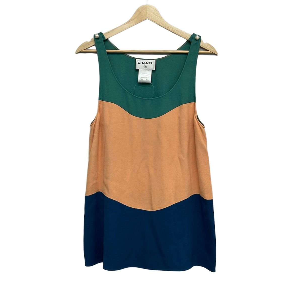 Chanel Tunic 40 M Green Orange Navy Sleeveless T-Shirt