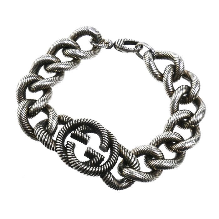 Gucci 925 Sterling Silver Interlocking Arabesque Bracelet 21 cm