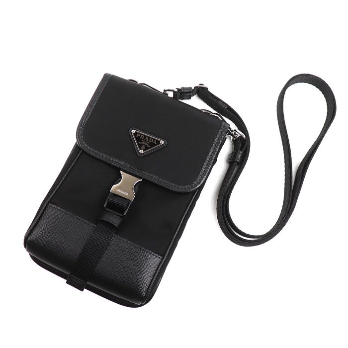 Prada Saffiano Tessuto Smartphone Shoulder Bag Black