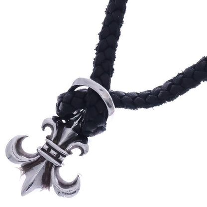 Chrome Hearts BS Fluer BS Flare Pendant Leather Braid Necklace Silver Black