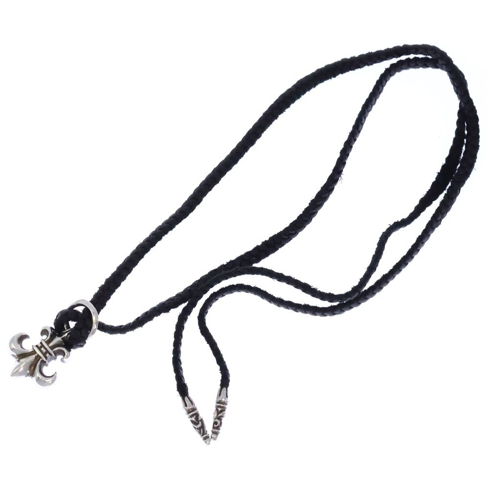 Chrome Hearts BS Fluer BS Flare Pendant Leather Braid Necklace Silver Black — view 2
