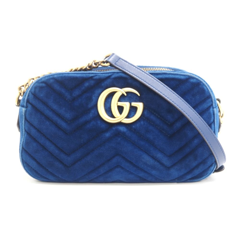 Gucci GG Marmont Velour Shoulder Bag Blue