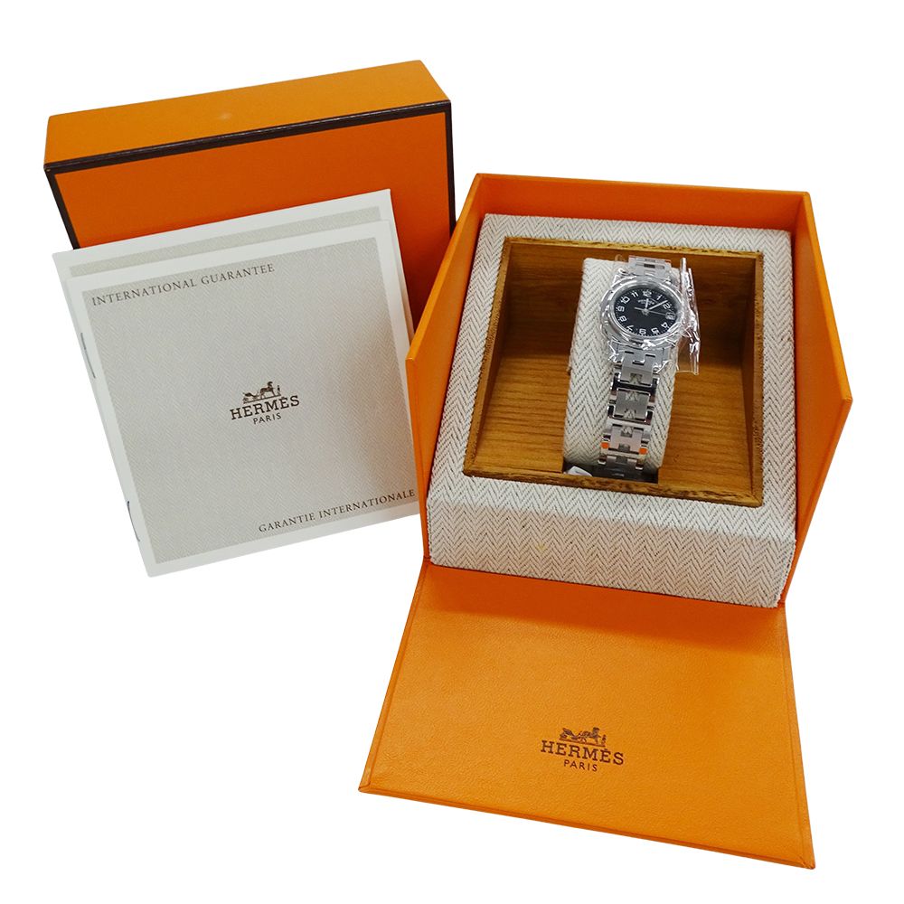 Hermes Watch Clipper Date Quartz Stainless Steel Silver Black Polished — view 8