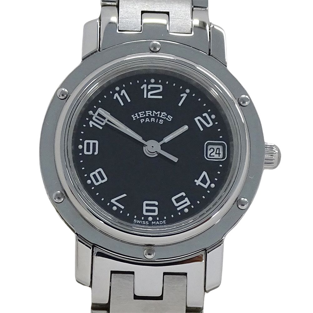 Hermes Watch Clipper Date Quartz Stainless Steel Silver Black Polished — view 2